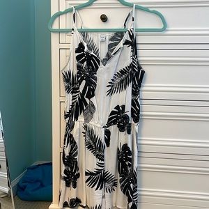 White and black flowered romper